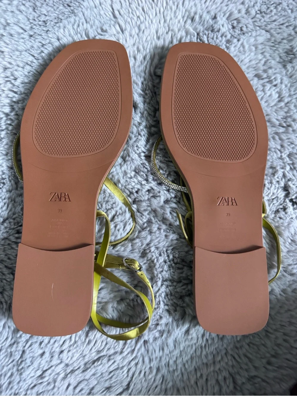 Zara Chartreuse Strappy Rhinestone Tie Sandals - Picture 2 of 4